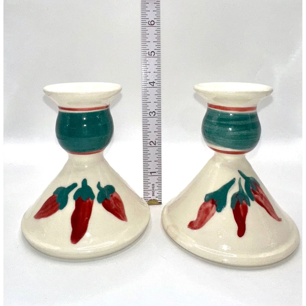 Vintage Southwestern Chili Pepper‎ Ceramic Taper Candlestick Holders Set of 2